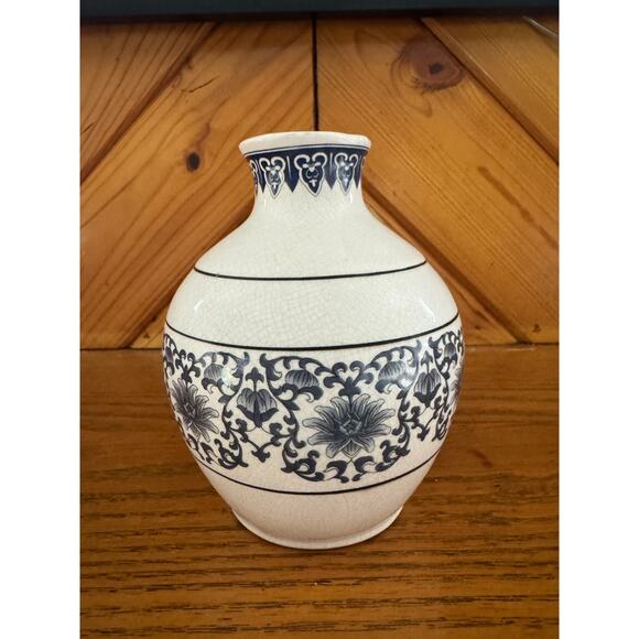 K's Collection Other - Vintage K’s Collection Blue White Vase Crackle Glaze Floral Chinoiserie Decor